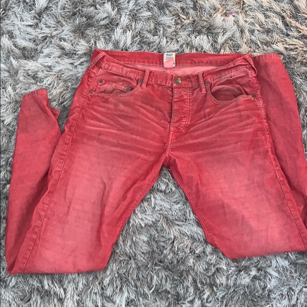 TrueReligion Men Geno Red Distressed Corduroy Jean